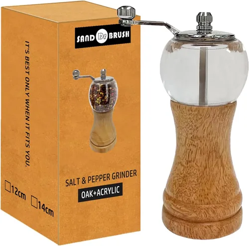 Vista 9 de Juego de molinillo de sal y pimienta, molinillo de pimienta de madera de acacia con grosor ajustable, molinillo de hoja de cerámica recargable