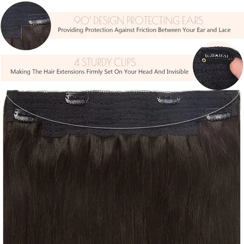 Vista 8 de Extensiones de cabello con alambre, color negro natural, 14 pulgadas, 2.65 oz, 100% cabello humano real, extensión de cabello invisible