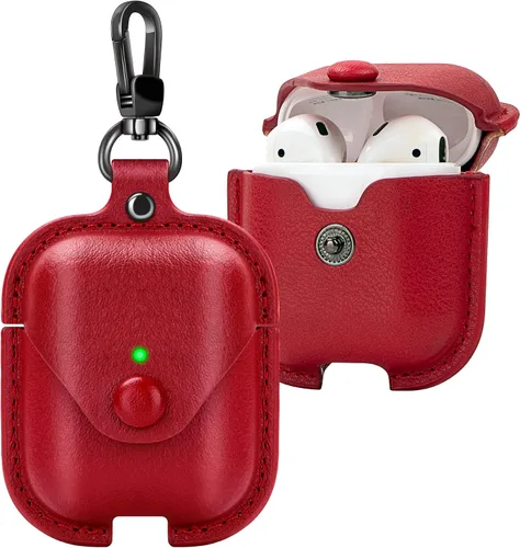Vista 8 de Funda de cuero para Airpods con llavero, funda protectora de cuero vintage portátil a prueba de golpes para Apple AirPods 1 y AirPods 2 funda