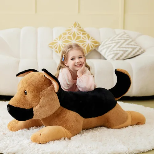 Vista 2 de IKASA Juguete de peluche de perro pastor alemán gigante, juguetes suaves grandes y grandes, 30 pulgadas, lindo peluche mullido de gran