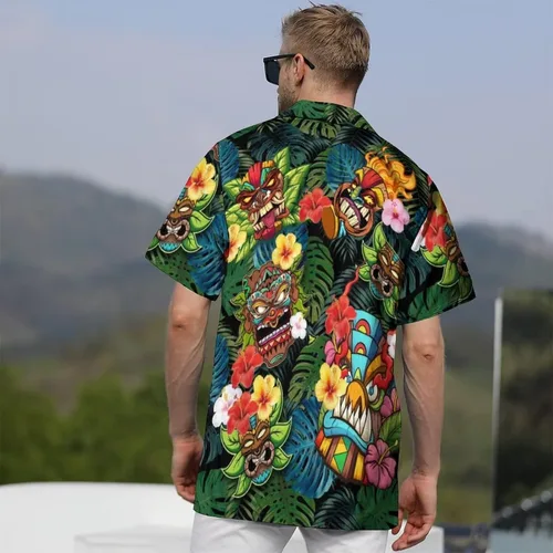 Vista 6 de KYBATE Camisas casuales con botones para hombre, camisa hawaiana de manga corta para hombre, camisas de playa de verano, camisas divertidas de fiesta