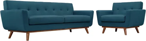 Vista 2 de Modway Engage - Sillón de una pieza tapizado con tela y sofá de dos piezas de estilo de mediados de siglo, Tela, Celeste