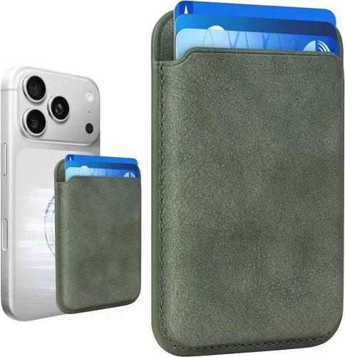 Vista 38 de Cartera de cuero Mag-Safe RFID magnética más resistente para la serie iPhone 17, accesorios Mag-Safe que se adhieren a la serie de iPhone Verde claro
