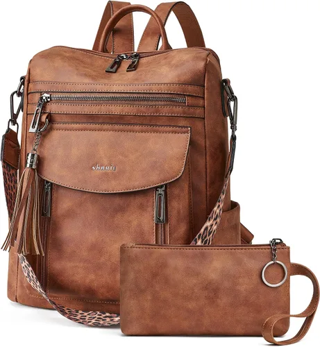 Vista 8 de Shrrie - Mochila de cuero para mujer, bolso de moda, mochila de cuero para mujer, mochila de viaje de diseñador, bolso de hombro convertible