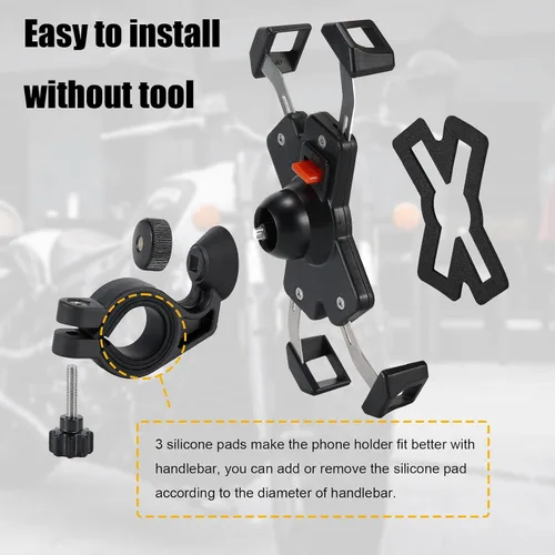 Vista 4 de Soporte de teléfono para motocicleta, soporte universal para manillar de motocicleta, abrazadera de teléfono celular para iPhone/Galaxy de 4.72 a