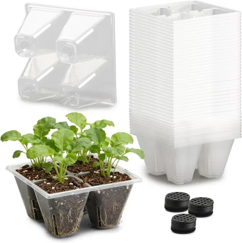 Vista 10 de RooTrimmer Paquete de 40 bandejas reutilizables de 4 celdas para plantas de semillero, bandejas profundas de células grandes con agujeros de drenaje