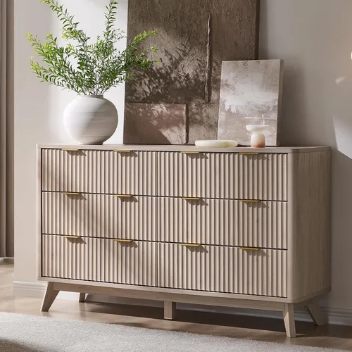 Vista 21 de T4TREAM Cómoda acanalada de 3 cajones de 32 pulgadas para dormitorio, aliso Aliso Oscuro