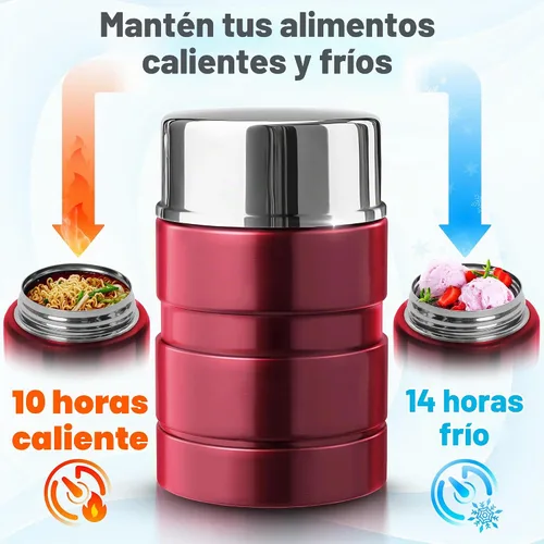 Vista 4 de Earth&ME Termo de acero inoxidable para alimentos calientes de 17 onzas con cuchara plegable, recipiente de alimentos aislado al vacío, termo de Rojo