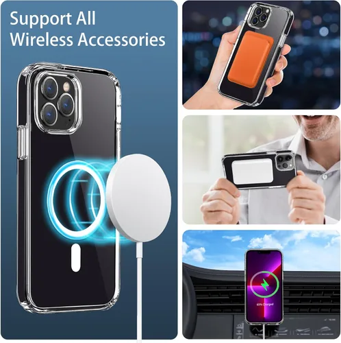 Vista 4 de Funda magnética compatible con iPhone 13 Pro Max, compatible con carga inalámbrica MagSafe, parte trasera transparente antiarañazos, a prueba