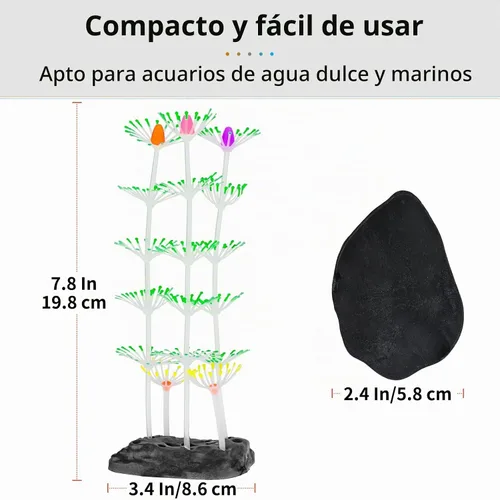Vista 5 de Planta coral Uniclife, ornamento con efecto resplandeciente de silicona artificial, decoración para tanque de peces, acuario, paisaje, Verde