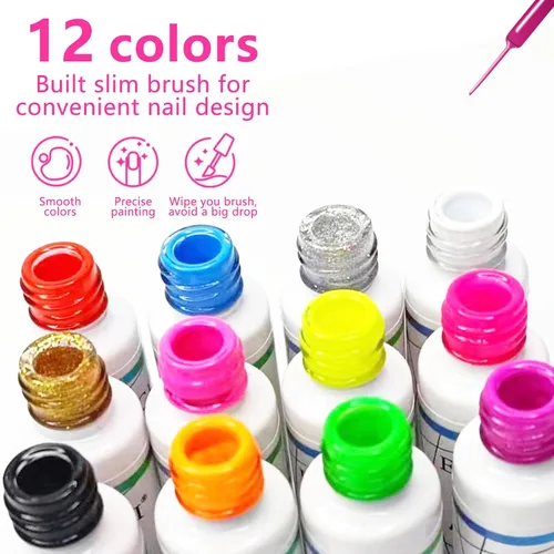 Vista 2 de Eodci - Juego de esmalte de gel para arte de uñas, 12 colores negro, blanco, rosa intenso, amarillo, verde con purpurina, esmalte de gel para otoño