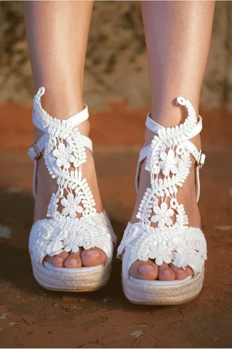 Vista 3 de MiLanolce women's platform sandals wedge open toe ankle strap lace wedding shoes bridesmaid shoes