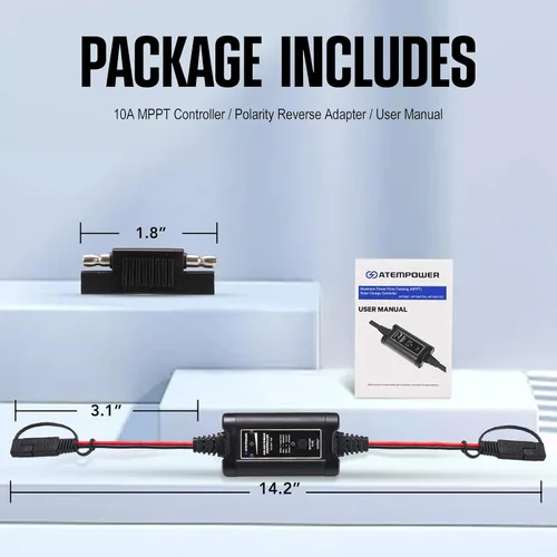 Vista 7 de ATEM POWER - Controlador de carga solar MPPT de 10 A, controlador de panel solar portátil inteligente de 12/24 voltios para paneles solares