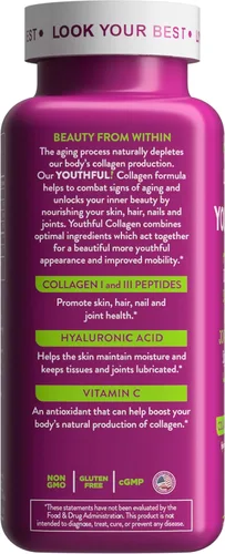 Vista 2 de Health Logics Youthful Collagen 6,000 mg Péptidos de colágeno tipo 1 y 3 con ácido hialurónico y vitamina C Colágeno antienvejecimiento
