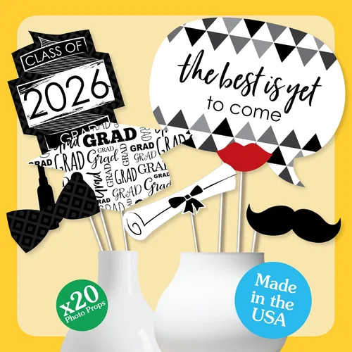 Vista 7 de Big Dot of Happiness Accesorios de graduación en blanco y negro para sesión de fotos 2026, juego de 20 unidades de accesorios de cabina de fotos