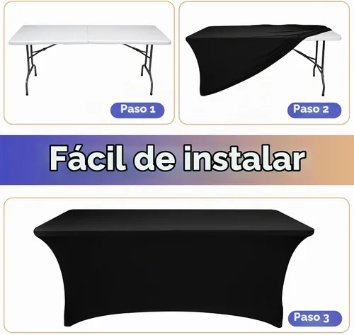 Vista 9 de Nasitos Paquete de 2 Manteles Ajustados de Spandex Negro para Mesas de 4 Pies - Cubierta para Mesa Plegable con Respaldo Abierto, Tela Lavable