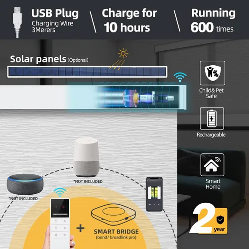 Vista 3 de ACMEART Persianas opacas motorizadas para ventanas, persianas enrollables eléctricas recargables con control remoto, persianas inteligentes que