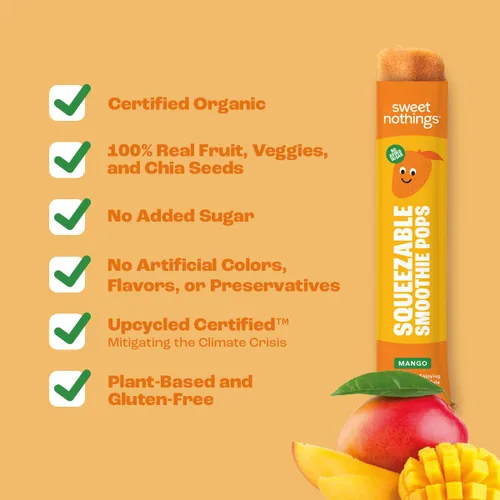Vista 5 de Sweet Nothings Paletas de batido de zanahoria y mango, 12 paletas congeladoras, paletas de frutas y verduras, sin azúcar añadida, orgánicas USDA