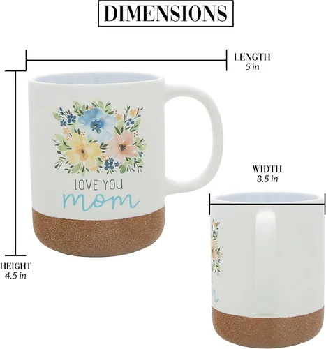 Vista 5 de Pavilion Gift Company - Love You Mom - Taza de cerámica de 16 onzas con fondo esmaltado arenoso, patrón floral, 1 unidad (paquete de 1), 3.5 x 3.5