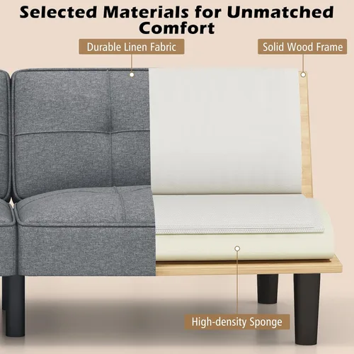 Vista 14 de KOMFOTT Sofá cama tipo futón convertible, sofá cama plegable tapizado de lino con respaldo ajustable de 6 posiciones, cojín grueso, sofá reclinable