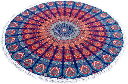 Vista 29 de Tapiz redondo de mandala indio, manta de playa, mantel de algodón gitano hippie bohemio, toalla de playa, esterilla de yoga