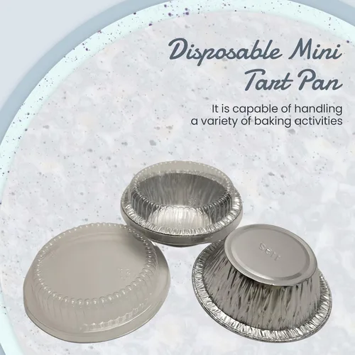 Vista 3 de KitchenDance - Mini sartén desechable con tapas de cúpula transparentes, molde redondo de aluminio de 4 pulgadas para hornear, cocinar, preparar