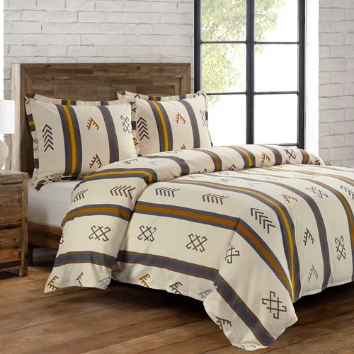 Vista 4 de HiEnd Accents Toluca - Juego de edredón de lona estilo occidental de 2 piezas, estampado de símbolos de la marca de ganado, juego de cama rústica
