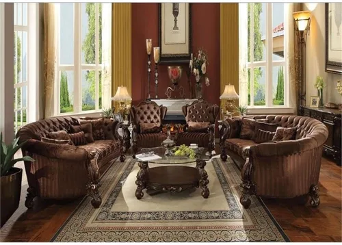 Vista 3 de Acme Versailles - Sofá con 5 almohadas en terciopelo marrón y roble cereza