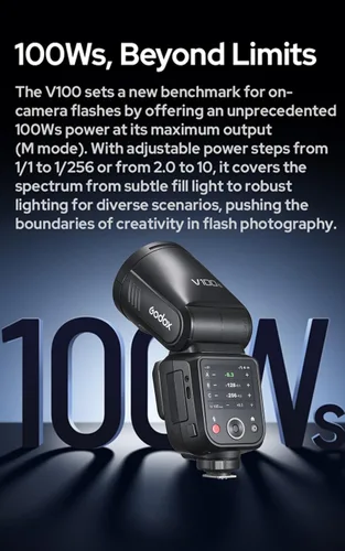 Vista 3 de GODOX Flash de cámara V100 V100C V100-C para Canon Flash Speedlite, 100 Ws 2.4G TTL1/8000 HSS, 400 flashes de potencia completa, batería de iones