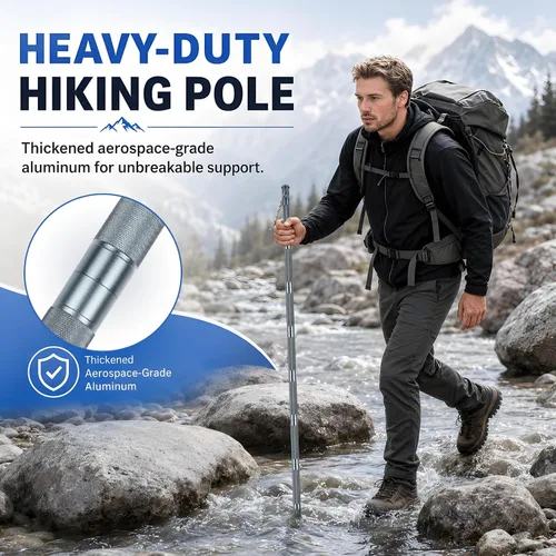 Vista 2 de aiGear H2 Survive Tactical Walking Stick Multi Tool – 7-in-1 Survival Hiking Staff, Adjustable Trekking Poles for Men, Outdoor Self Defense Stick