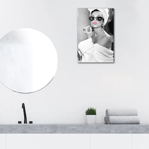 Vista 3 de TIMUBA Lienzo grande de Hepburn para pared, arte de pared de baño en blanco y negro, 36 x 24 pulgadas
