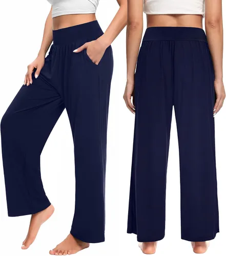 Vista 2 de OLIKEME Pantalones de yoga de pierna ancha para mujer, cintura alta, cómodos, casuales, holgados, para entrenamiento, talla grande, pantalones