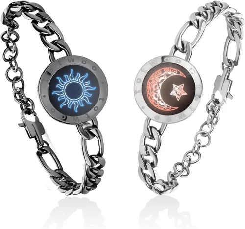 Vista 7 de TOTWOO Sun and Moon Long Distance Touch Bracelets for Couples