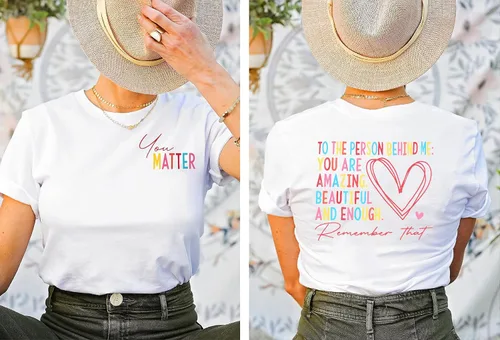 Vista 5 de Camiseta con texto en inglés You Matter for Women To The Person Behind Me You are Amazing para la salud mental, camisetas casuales positivas