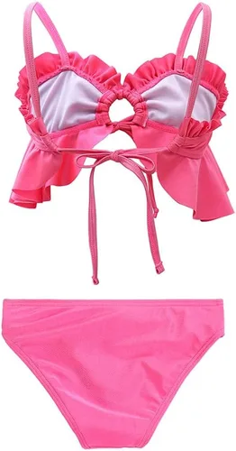 Vista 3 de Colas de sirena para nadar para niñas, traje de baño de bikini con cordones, diadema sin aletas