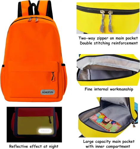 Vista 5 de Mochila para niños de 15 pulgadas, ligera, para escuela primaria, para jardín de infantes, mochila de viaje casual, Naranja, Personalizado
