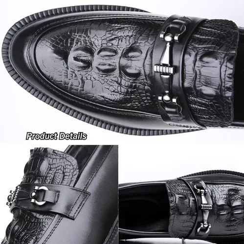 Vista 2 de Oxford de negocios con estampado de cuero para hombre,Zapatos de oficina formales informales inteligentes,Zapatos de traje de boda sin cordones