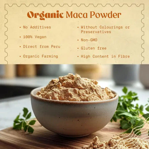 Vista 2 de NaturaleBio Polvo de Maca Orgánico 8 oz. Peruano, Natural y Puro, de Raíz de Maca Orgánica. Apto para vegetarianos y veganos - Gelatinizado.