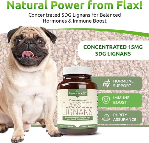 Vista 2 de Lignans For Life Linaza Lignans para perros y personas – Suplemento orgánico de linaza para apoyo hormonal, 15 mg 90 cápsulas, semillas de lino