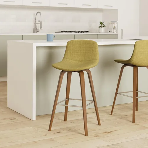 Vista 2 de SIMPLIHOME Randolph Taburetes de mostrador (juego de 2) taburetes de bar tapizados de madera curvada de 28 pulgadas de altura del asiento en tela