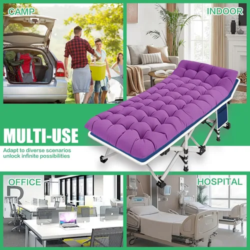Vista 6 de Cuna de Camping con Colchón Cómodo Camas para Dormir Fácil de Montar Cama de Camping Resistente Cama Plegable Cama de Huésped con Bolsa de Transporte