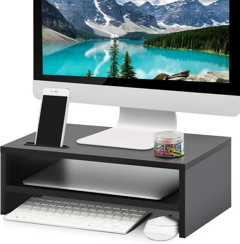 Vista 2 de Marbrasse Soporte elevador para monitor, paquete de 2 soportes para monitor de computadora de 16.5 pulgadas, 2 niveles, soporte de impresora