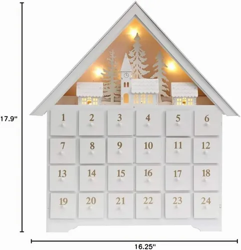 Vista 10 de Calendario de Adviento de madera de Navidad con 24 cajones, cuenta regresiva para Navidad para niños, decoración LED del hogar, 16.25 pulgadas