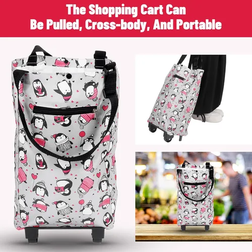 Vista 6 de Pilipane Bolsa de compras plegable plegable, bolsas de comestibles reutilizables, bolsa de carrito de compras para viajes de compras y todo el uso