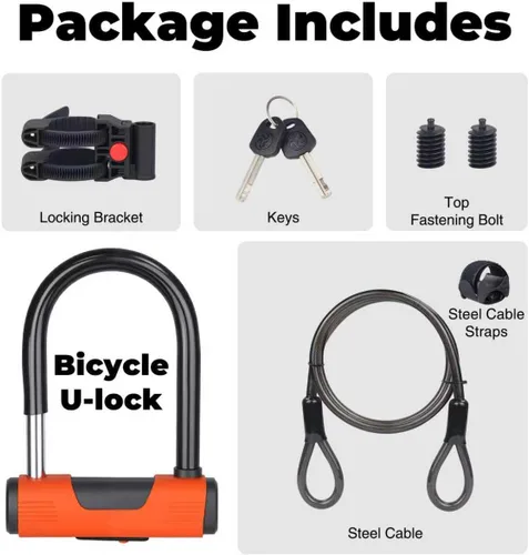 Vista 6 de MEGHNA Candado de bicicleta con cable de alta resistencia para bicicleta en U, combinación antirrobo con soporte para bicicleta de montaña