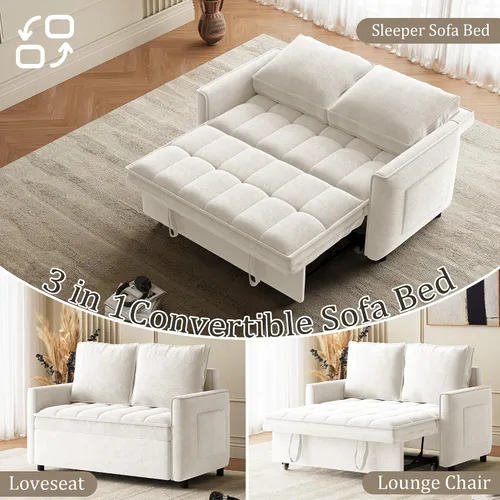 Vista 3 de Wrofly - Sofá cama de felpilla 3 en 1, sofá biplaza extraíble, beige y blanco Blanco beige