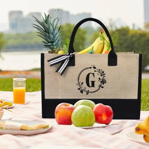 Vista 195 de TOPDesign Personalized Initial Canvas Beach Bag, Monogrammed Gift Tote Bag for Women