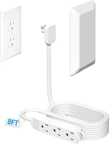 Vista 12 de Cable de extensión de enchufe plano de 3 pies con corrector de salida ultrafino con kit de corrector de cable, regleta de alimentación de 3 tomas