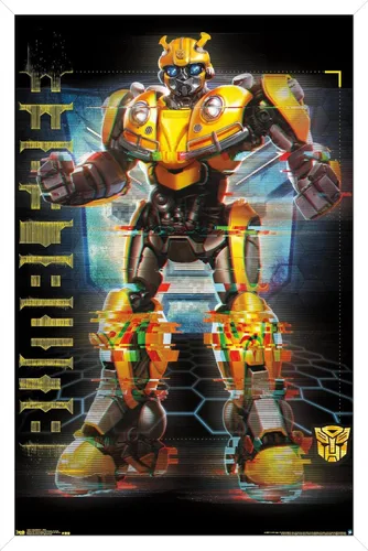 Vista 11 de Trends International Hasbro Transformers: Bumblebee - Póster de pared Glitch, 14.725 x 22.375 pulgadas, versión enmarcada de madera de granero