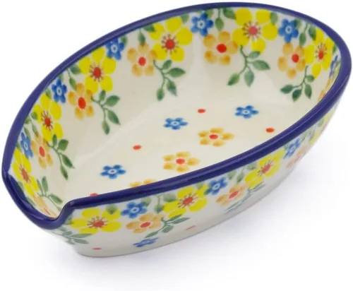 Vista 16 de Auténtico soporte de cuchara de cerámica polaca en diseño de amapolas azules hecho a mano en Bolesławiec Polonia por Ceramika Artystyczna +